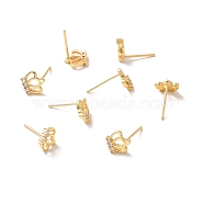 Clear Cubic Zirconia Crown Stud Earrings, Brass Jewelry for Women, Cadmium Free & Nickel Free & Lead Free, Real 18K Gold Plated, 7.5x8mm, Pin: 0.7mm(EJEW-P199-20G)