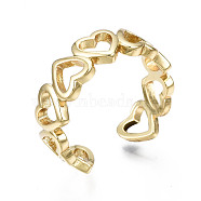 Brass Cuff Rings, Open Rings, Nickel Free, Hollow Heart, Real 16K Gold Plated, US Size 6, Inner Diameter: 17mm(RJEW-Q161-025-NF)