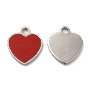 304 Stainless Steel Enamel Pendants, Heart Charm, Stainless Steel Color, 11x10x1mm, Hole: 1.6mm(STAS-M308-16P-03)