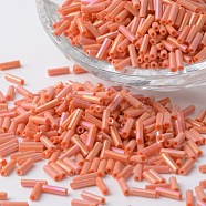 Opaque Colours Rainbow Plated Glass Bugle Beads, Round Hole, Coral, 6~7x1.5~2mm, Hole: 0.5mm, about 12500pcs/bag(SEED-K001-B02-1)