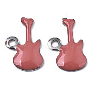 201 Stainless Steel Enamel Charms, Guitar, Stainless Steel Color, Indian Red, 15x9x2mm, Hole: 1.6mm(STAS-N088-15I)