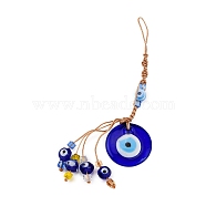Handmade Glass Evil Eye Pendant Decorations, with Polyester Cord, Blue, 145mm(HJEW-WH0043-09)