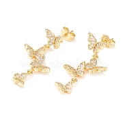 Cubic Zirconia Butterfly Dangle Stud Earrings, Real 18K Gold Plated Brass Long Drop Earrings for Women, Cadmium Free & Lead Free, Clear, 35mm, Pin: 0.7mm(X-EJEW-I263-03G)
