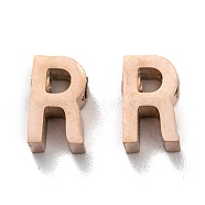 Ion Plating(IP) 304 Stainless Steel Charms, Alphabet, Rose Gold, Letter.R, 8x4.5x3mm, Hole: 1.8mm(STAS-K216-41R-RG)