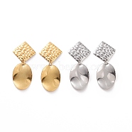 304 Stainless Steel Oval with Rhombus Dangle Stud Earrings for Women, Mixed Color, 42.5mm, Pin: 0.8mm(EJEW-G328-21)