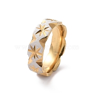 Two Tone 201 Stainless Steel Hexagon with Star Finger Ring for Women, Golden & Stainless Steel Color, Inner Diameter: 17mm(RJEW-I089-37GP)