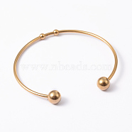 Fashion 304 Stainless Steel Cuff Bangles Torque Bangles, with Soldered Round Beads, Golden, 2 inch~2-1/2 inch(50~65mm)(X-BJEW-H473-01G)