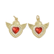 Brass Micro Pave Clear Cubic Zirconia Pendants, with Enamel, Sacred Heart, Real 16K Gold Plated, 21x21.5x2.5mm(KK-H466-05G-03)