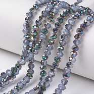 Electroplate Glass Beads Strands, Imitation Jade Beads, Half Multi-color Plated, Faceted, Rondelle, Light Blue, 6x5mm, Hole: 1mm, about 92~94pcs/strand, 17~17.5 inch(42.5~43.75cm)(EGLA-A034-J6mm-Q05)