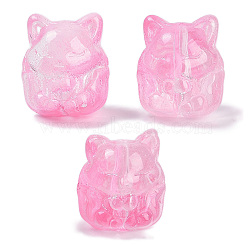 Transparent Spray Paint Glass Beads, Fox, Hot Pink, 15x14x13.5mm, Hole: 1.2mm(GLAA-H035-01A)