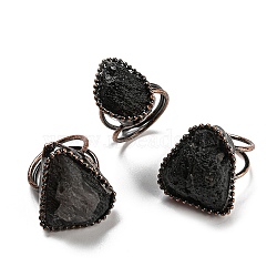 Irregular Triangle Natural Tektite Open Cuff Rings, Red Copper Tin Finger Ring, Cadmium Free & Lead Free, Inner Diameter: 18.5~19mm(RJEW-M157-05R)