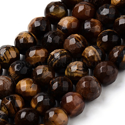 Natural Tiger Eye Beads Strands, Faceted, Round, 8~8.5mm, Hole: 1mm, about 47pcs/strand, 15.5 inch(G-Q462-84-8mm)