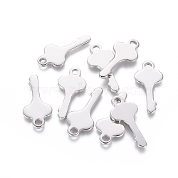 201 Stainless Steel Pendants, Key, Stainless Steel Color, 24x11x1.4mm, Hole: 2mm(STAS-L233-086P)