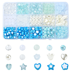 DIY Acrylic Beads Jewelry Making Findings Kits, Light Sky Blue, 7~12x7.5~11x3~8.5mm, Hole: 1.4~2mm(DIY-YW0009-81B)
