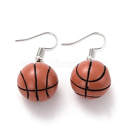 Resin Dangle Earrings, with Platinum Iron Earring Hooks, Basketball, Sienna, 37mm, Pin: 0.5mm(EJEW-Z015-06)