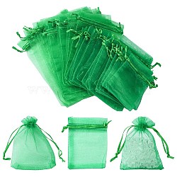 30Pcs 4 Styles Rectangle Organza Bags Jewellery Storage Pouches Wedding Favour Party Mesh Drawstring Gift, Green, 9~18x7~13cm(OP-FS0001-01D)