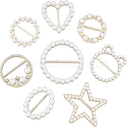 8Pcs 8 Styles Alloy Buckles, with Natural Pearl, Light Gold & Platinum, White, 1pc/style(JEWB-NB0001-07)