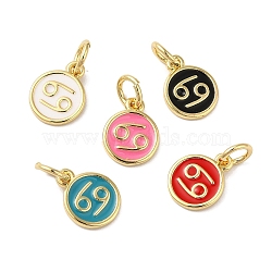 Real 18K Gold Plated Brass Enamel Charms, with Jump Ring, Long-Lasting Plated, Lead Free & Cadmium Free, Flat Round with Cancer Charms, Mixed Color, 10x8x1mm, Hole: 4mm(KK-L216-001G-B)