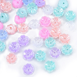 Resin Imitation Pearl Bead Caps, 5-Petal, Flower, Mixed Color, 7.5x8x2.5mm, Hole: 1mm(RESI-N036-02A)