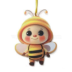 Cute Bees Acrylic Pendant Decoration, Nylon Cord for Car Backpack Home Hanging Ornaments, Gold, 315mm(HJEW-G026-01A)