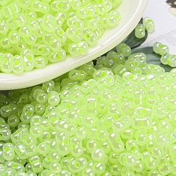 Ceylon Glass Seed Beads, Peanut, Green Yellow, 4~4.5x2~2.5x2~2.5mm, Hole: 0.8~0.9mm, about 10000pcs/pound(SEED-K009-02B-39)