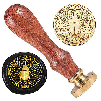 Golden Plated Brass Sealing Wax Stamp Head, with Wood Handle, for Envelopes Invitations, Gift Cards, Beetle, 83x22mm, Head: 7.5mm, Stamps: 25x14.5mm