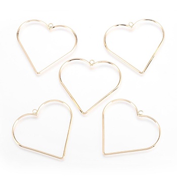 Brass Big Pendants, Nickel Free, Heart, Real 18K Gold Plated, 49x52~53x1.5mm, Hole: 2.5mm