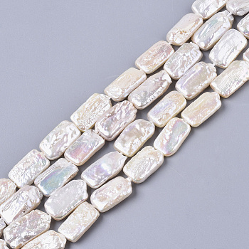 Natural Baroque Pearl Keshi Pearl Beads Strands, Cultured Freshwater Pearl, Rectangle, Seashell Color, 15~19x8~11x3~4mm, Hole: 0.8mm, about 20~24pcs/strand, 15.35 inch(39cm)