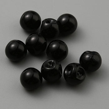 Resin Imitation Pearl Buttons, Mushroom Buttons, Black, 8x8mm, Hole: 1.2mm