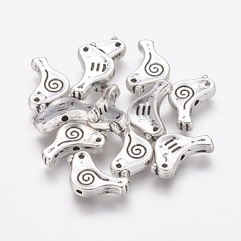 Tibetan Style Alloy Beads, Bird, Cadmium Free & Nickel Free & Lead Free, Antique Silver, 9x15x2.5mm, Hole: 1.5mm