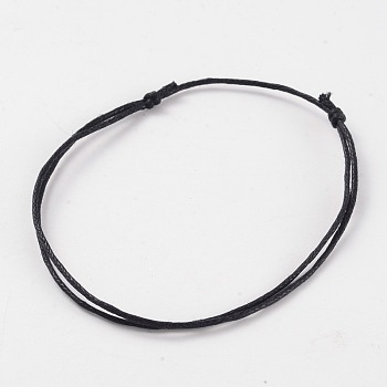 Adjustable Waxed Cord Bracelets, Black, 50~100mm(2 inch~3-7/8 inch)