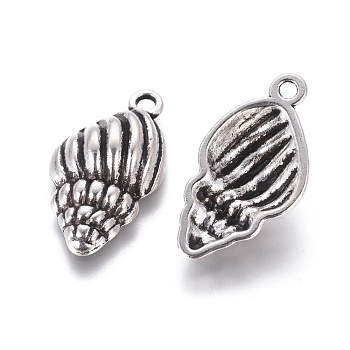 Tibetan Silver Pendants, Trumpet Shell, Lead Free & Cadmium Free & Nickel Free, Antique Silver Color, about 25.5mm long, 13mm wide, 5.5mm thick, hole: 2mm