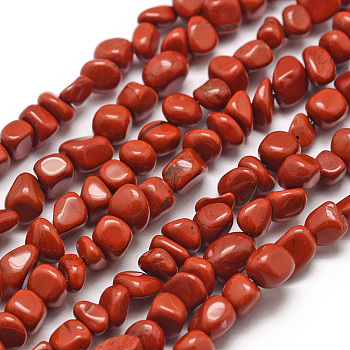 Natural Red Jasper Beads Strands, Chip, 3~5x3~5x3~8mm, Hole: 1mm, about 85~90pcs/strand, 15.7 inch(40cm)