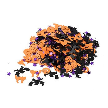 Plastic Table Scatter Confetti, for Halloween Party Decorations, Witch, Star, Pumpkin, Cat, Black & Orange & Purple, 6~18.6x6~20.7x0.25~3mm