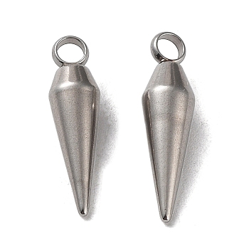 304 Stainless Steel Pendants, Cone Charm, Stainless Steel Color, 18x5mm, Hole: 2.2mm