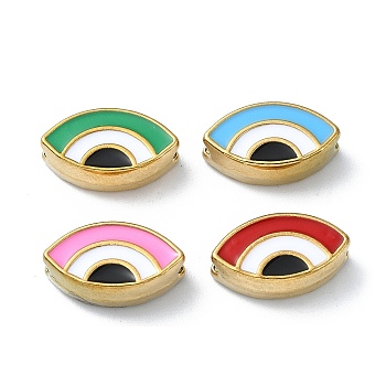 Ion Plating(IP) 304 Stainless Steel Enamel Beads, Real 18K Gold Plated, Evil Eye, Mixed Color, 8x13.5x4.5mm, Hole: 1.4mm