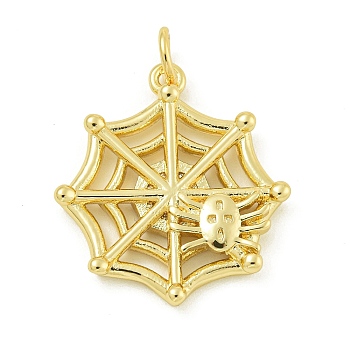 Halloween Theme Rack Plating Brass Pendants, with Jump Ring, Long-Lasting Plated, Lead Free & Cadmium Free, Real 18K Gold Plated, Spider, 22x20x3mm, Hole: 3.5mm