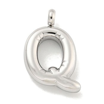 Non-Tarnish 304 Stainless Steel Pendants, Letter Charm, Stainless Steel Color, Letter Q, 26x15x4.5mm, Hole: 3mm