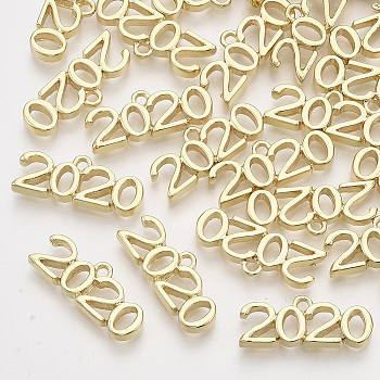 Alloy Pendants, New Year 2020, Light Gold, 9x23x3mm, Hole: 1.8mm