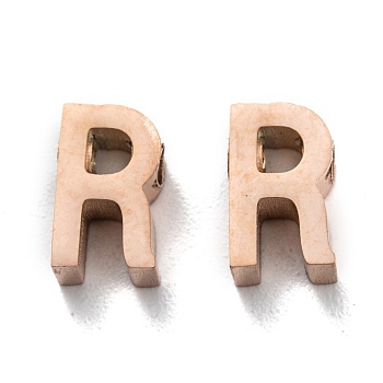 Ion Plating(IP) 304 Stainless Steel Charms, Alphabet, Rose Gold, Letter.R, 8x4.5x3mm, Hole: 1.8mm