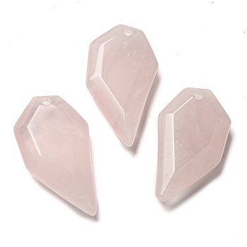Natural Rose Quartz Pendants, Faceted Half Heart Charms, 27x14x5.5mm, Hole: 1.5mm