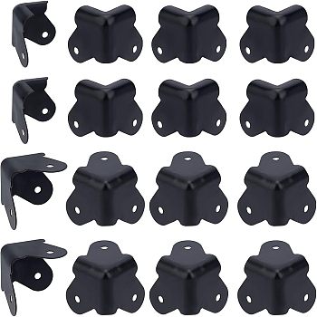 CHGCRAFT 24Pcs 2 Style Iron Corner Protector, Cover Corner Guards Audio Accessoric, Electrophoresis Black, 37x52x45mm, Hole: 4mm, 2 style, 12pcs/style, 24pcs