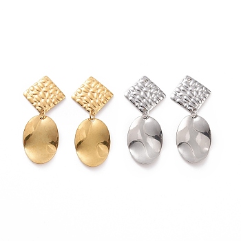 304 Stainless Steel Oval with Rhombus Dangle Stud Earrings for Women, Mixed Color, 42.5mm, Pin: 0.8mm