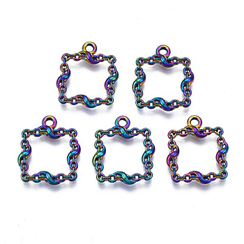 Rack Plating Rainbow Color Alloy Pendants, Cadmium Free & Nickel Free & Lead Free, Square, 21x18x2.5mm, Hole: 1.8mm