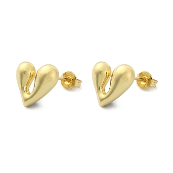 Rack Plating Brass Heart Stud Earrings for Women, Lead Free & Cadmium Free, Real 18K Gold Plated, 11.5x12mm