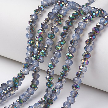 Electroplate Glass Beads Strands, Imitation Jade Beads, Half Multi-color Plated, Faceted, Rondelle, Light Blue, 6x5mm, Hole: 1mm, about 92~94pcs/strand, 17~17.5 inch(42.5~43.75cm)