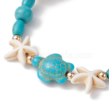 Turtle & Starfish Synthetic Turquoise Beaded Stretch Bracelet(BJEW-JB09955)-3