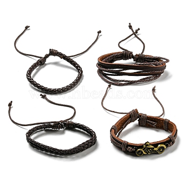 4Pcs 4 Style Adjustable Braided Imitation Leather Cord Bracelet Sets(BJEW-F458-13)-2