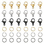 60Pcs 304 Stainless Steel Lobster Claw Clasps, with 60Pcs Open Jump Rings, Mixed Color, 11.8~12.1x7x3.5mm, Hole: 1.6mm(STAS-TA0001-46B)