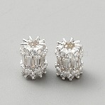 Brass Micro Pave Clear Cubic Zirconia Beads, Column, Silver, 10.5x8mm, Hole: 2.2mm(KK-TAC0017-07S)